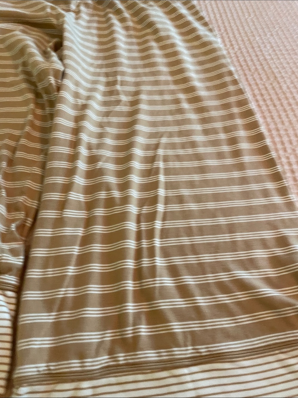 Women's Tan Striped Pajama Set with Contrast Pocket - Picture 6 of 7